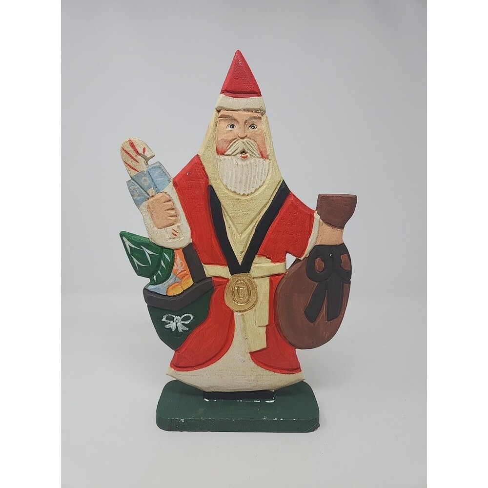 Vintage Hand painted 12" Santa Claus Wood Christmas Decor Figure